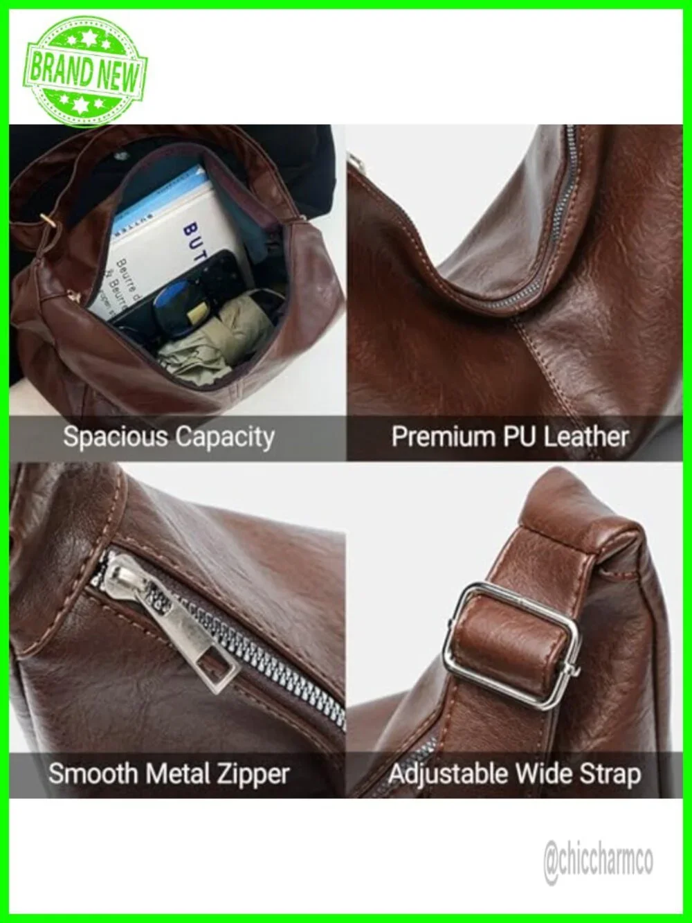 Slouchy Hobo Bag Women's Soft Vegan Leather Shoulder Crossbody Purse Stylish